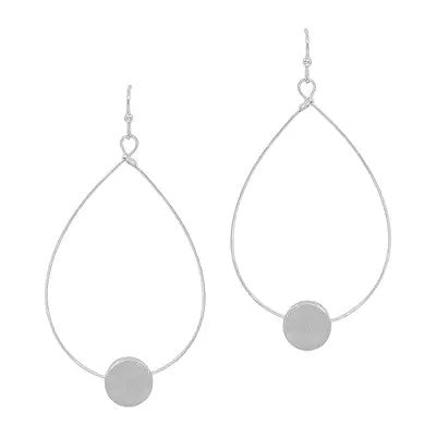 Matte Silver Teardrop With Circle Accent Earrings