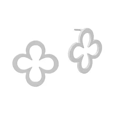 Matte Silver Open Clover Stud Earrings