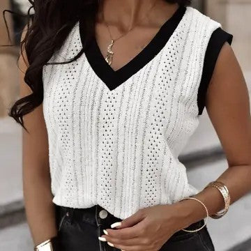 A Full Moon Black/White Color Block Sleeveless Sweater Vest - Catching Fireflies Boutique