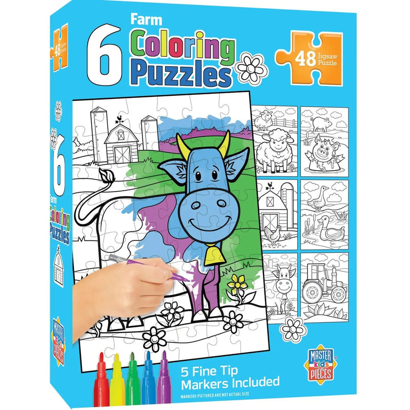 6 Pack Farm Coloring 48 Piece Puzzles