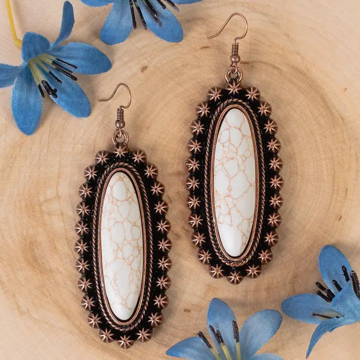 Copper Ivory Oval Squash Blossom Earrings - Catching Fireflies Boutique