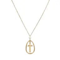 Hammered Gold Oval Ring Cross Pendant Necklace