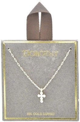 / 14K Gold And Rhinestone Small Cross Pendant Necklace