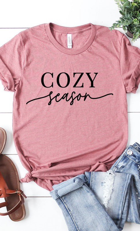 : Heather Mauve Cozy Season Holiday Graphic Tee - Catching Fireflies Boutique