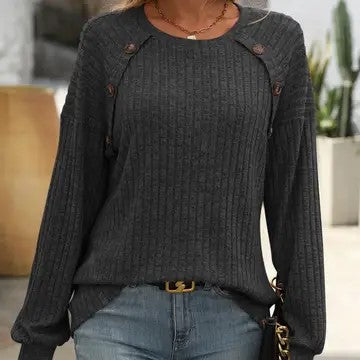 / Laid Back Elegance Plus Dark Grey Crew Neck Sweater