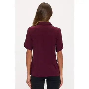 Alluring Finesse Deep Plum Roll Tab Sleeve Top - Catching Fireflies Boutique