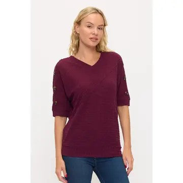 Cool Days Ahead Deep Plum Button Sleeve Top - Catching Fireflies Boutique