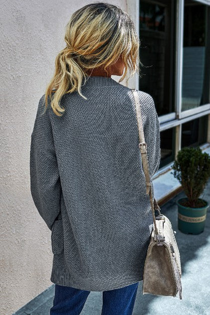 : Cozy Mood Grey Open Front Knit Cardigan - Catching Fireflies Boutique
