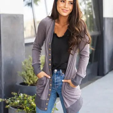 @In The Nick Of Time Dark Grey Snap Cardigan