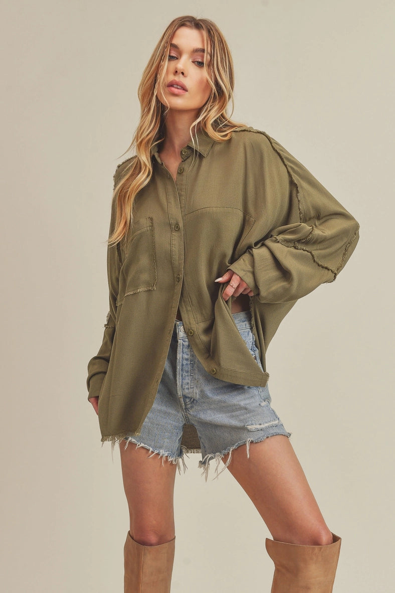 : Speak Your Truth Olive Slouchy Button Top - Catching Fireflies Boutique
