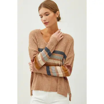 / Over The Rainbow Mocha V Neck Sweater (Size Small/Medium)