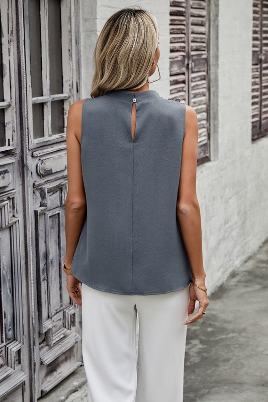 / Raise Your Standards Blue Grey Sleeveless Ruched Top - Catching Fireflies Boutique