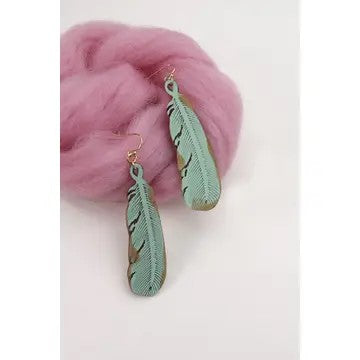 Genuine Leather Boho Mint Feather Earrings