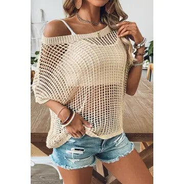 / Hide And Seek Fishnet Short Sleeve Sweater Tee