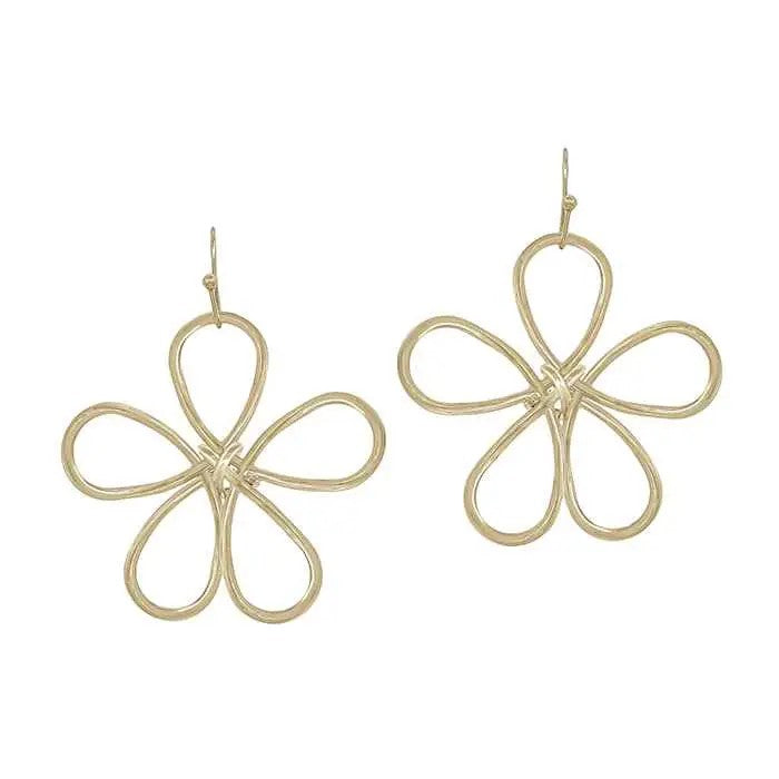 Gold Wired Metal Flower Drop Earrings