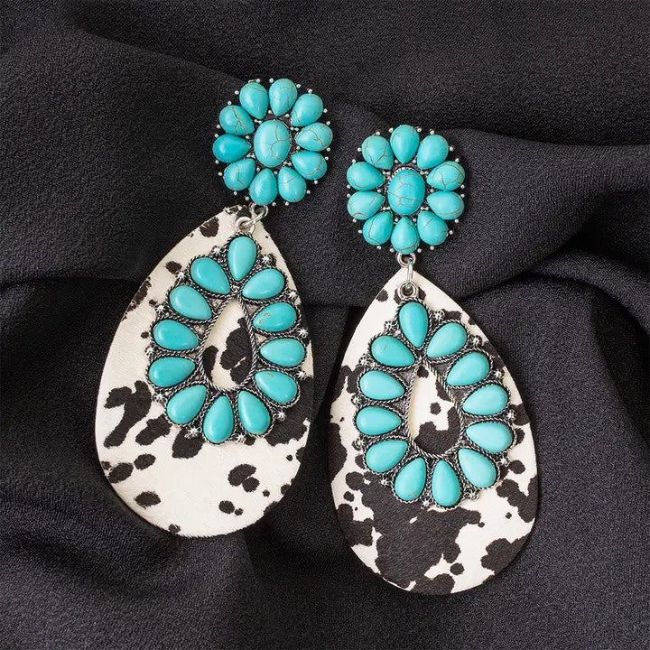 Turquoise Flower And Leopard Earrings - Catching Fireflies Boutique