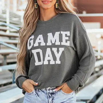 @/ Dark Grey Game Day Corded Long Sleeve Shirt