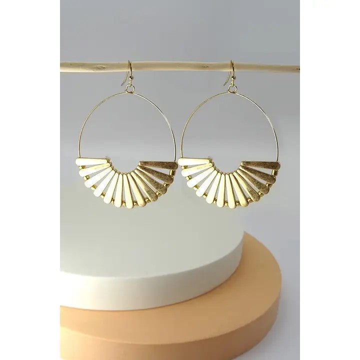 Worn Gold Fan Wire Hoop Earrings