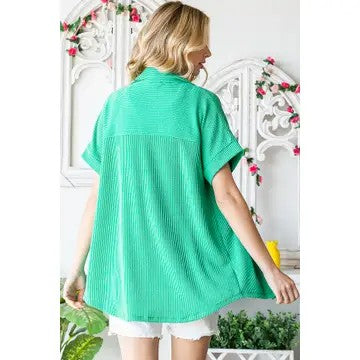 Along Your Journey Plus Kelly Green Button Front Top - Catching Fireflies Boutique
