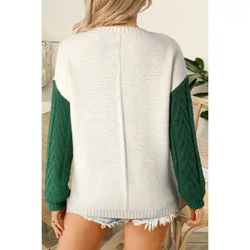 @/ Pumpkin And Spice Color Block Green Patch Pocket Sweater