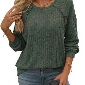 / Laid Back Elegance Plus Green Crew Neck Sweater