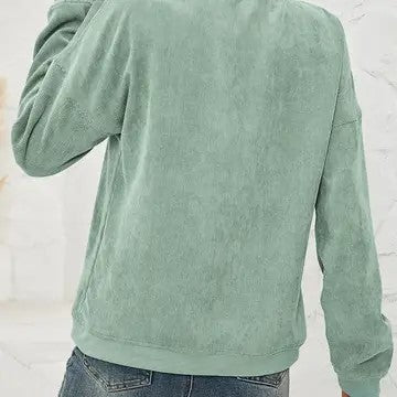 @/ Soft As Velvet Green Textured Pullover Top