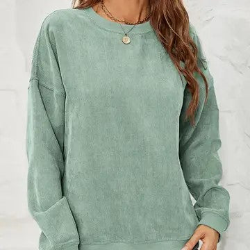 @/ Soft As Velvet Green Textured Pullover Top