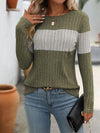 Movie Night Casual Army Green Color Block Top