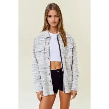 Favorite Flair Light Grey Jacquard Knit Jacket - Catching Fireflies Boutique