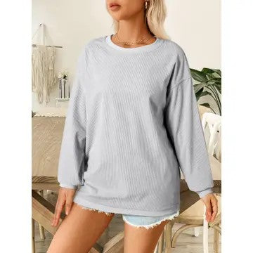 @/ Are You Ready Light Grey Ribbed Corduroy Oversized Sweatshirt