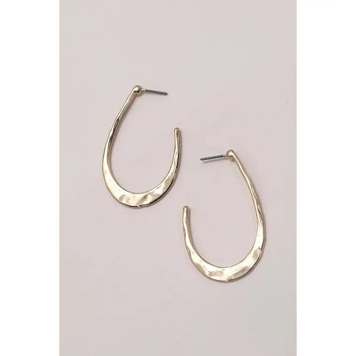 Hammered Gold U Shape Hoop Drop Earrings