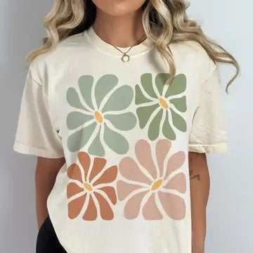 Hippie Flower Fall Floral Cream Graphic Tee