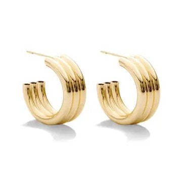 Gold Triple Hollow Tube Hoop Earrings