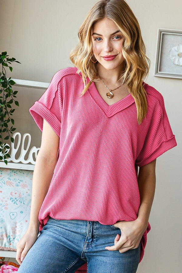 / Have It Your Way Hot Pink Plus Ribbed Top