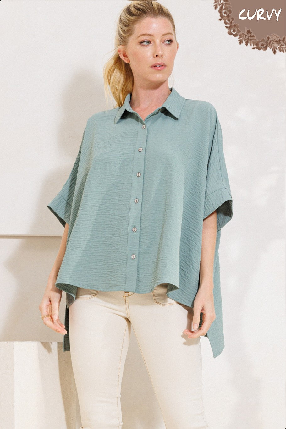 : No Messing Around Plus Seagrass Oversized Blouse - Catching Fireflies Boutique