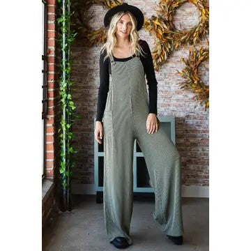 Jump Into Fun Olive Ribbed Overall Jumpsuit