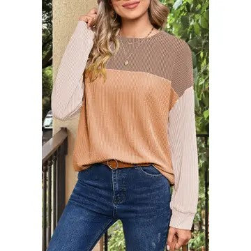 / Harmonize With Me Khaki Color Block Top