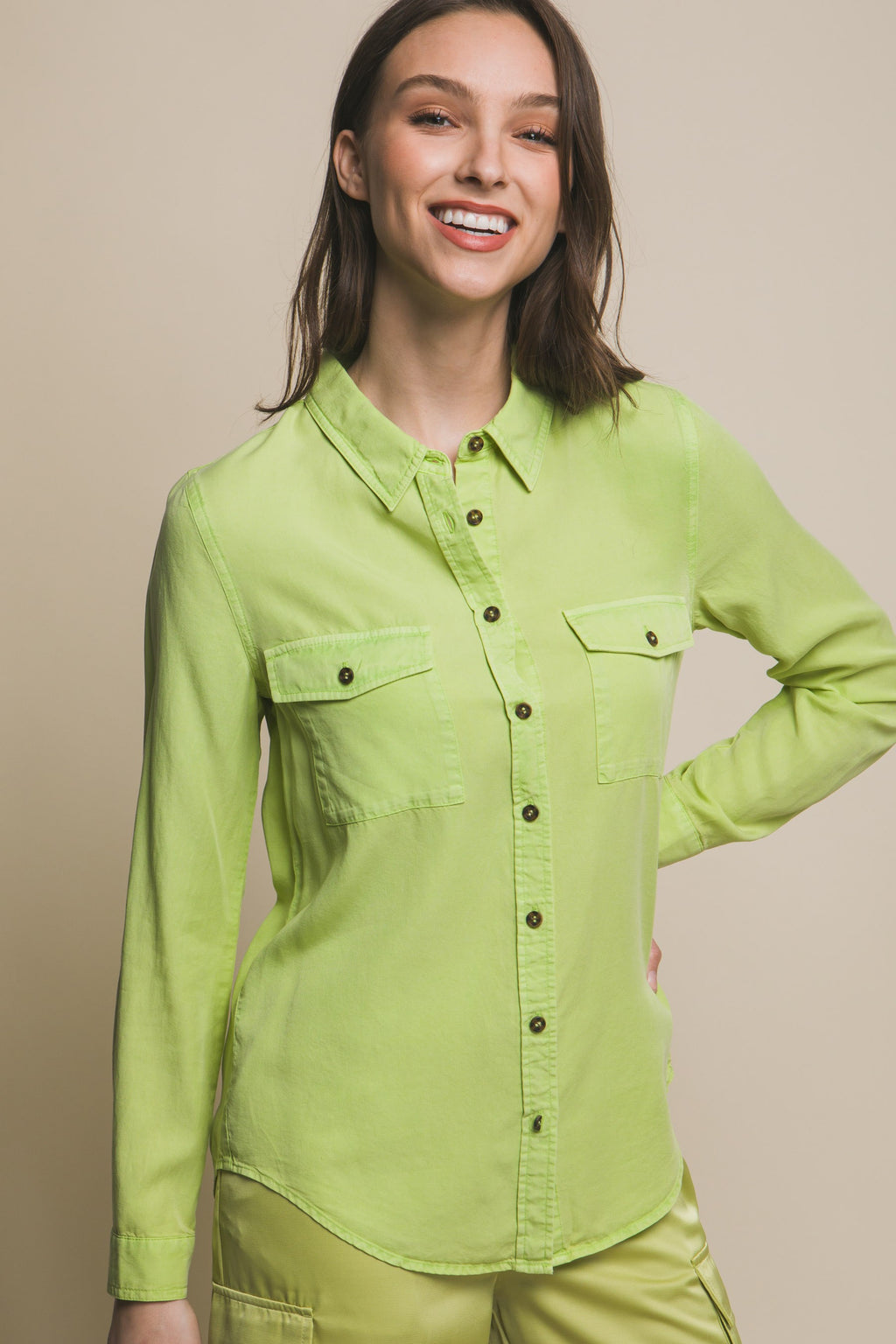 / Dish It Up Scoop Neck Lime Button Down Shirt - Catching Fireflies Boutique