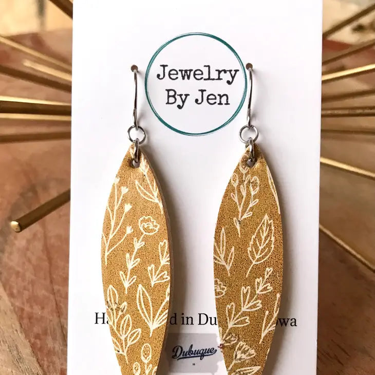 : Skinny Leaf Mustard Floral Earrings - Catching Fireflies Boutique