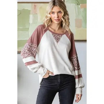 Hello World Vintage Marsala Color Block Top