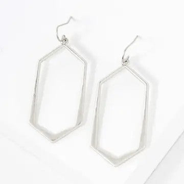 Matte Silver Hexagon Drop Geometric Dangle Earrings - Catching Fireflies Boutique