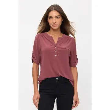 Enhanced Interest Mauve Partial Button Top - Catching Fireflies Boutique