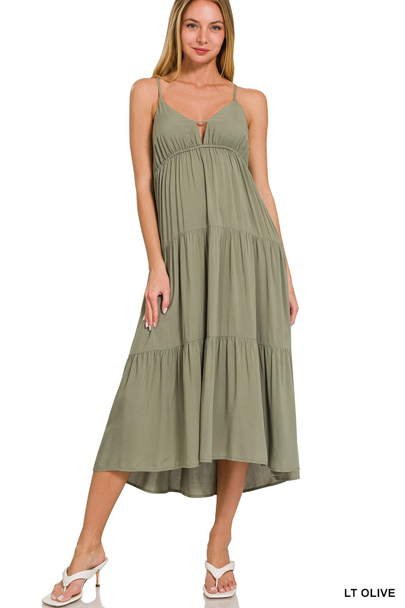 / Midnight Fever Light Olive Tiered Midi Dress - Catching Fireflies Boutique
