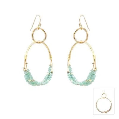 Mint Crystal Beaded Wire Gold Earrings