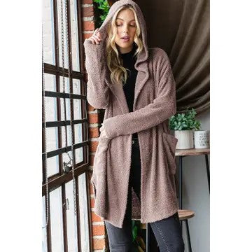 Dreaming Again Dark Mocha Hooded Open Cardigan