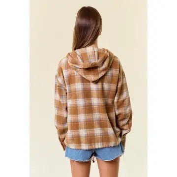 Cozy Comfort Mocha Plaid Kangaroo Pocket Hoodie - Catching Fireflies Boutique