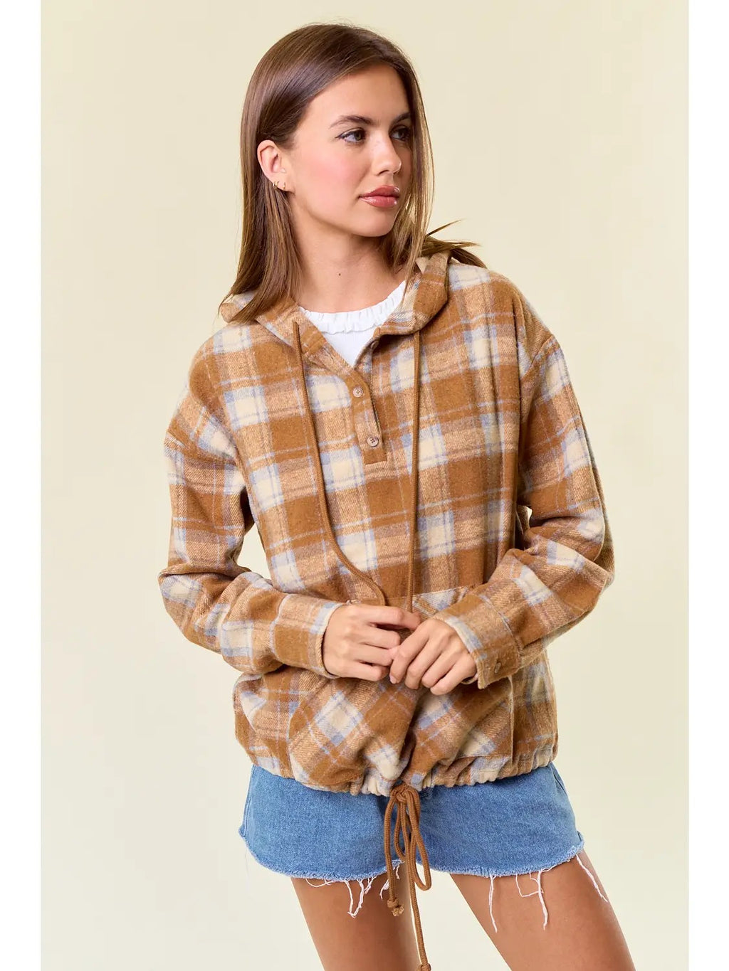 Cozy Comfort Mocha Plaid Kangaroo Pocket Hoodie - Catching Fireflies Boutique
