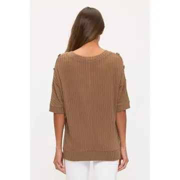 Cool Days Ahead Mocha Button Sleeve Top - Catching Fireflies Boutique