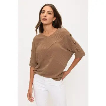 Cool Days Ahead Mocha Button Sleeve Top - Catching Fireflies Boutique