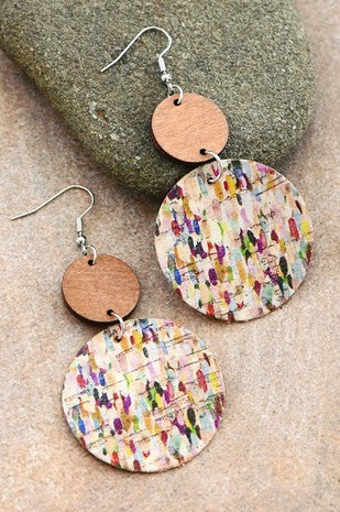 Multi-Color Printed Cork Earrings